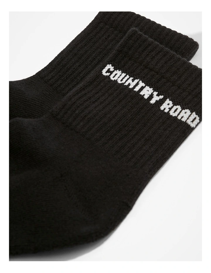 Australian Cotton Blend CR Sport Quarter Crew Sock in Black