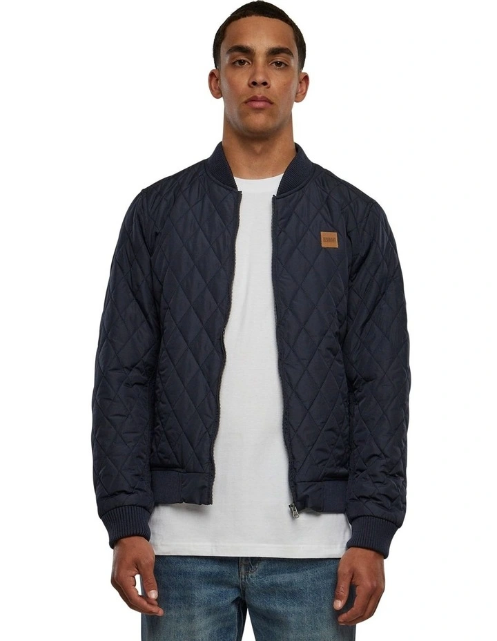 Diamond Quilt Nylon Jacket in Navy