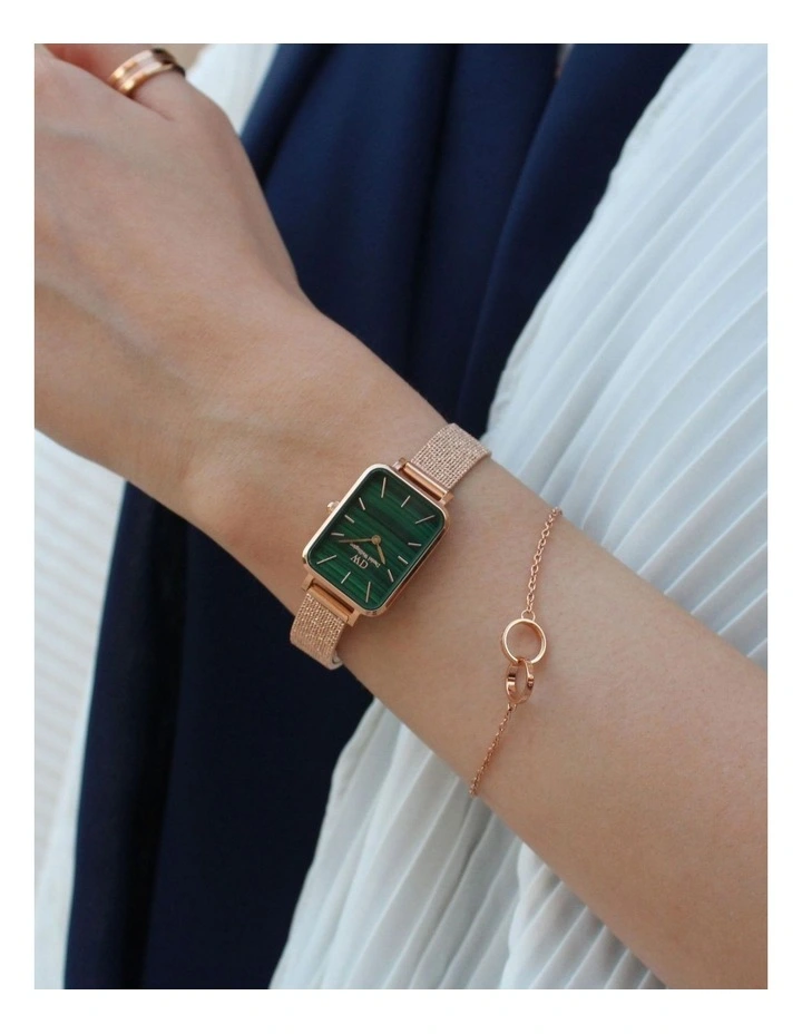 Quadro Pressed Melrose 26mm Stainless Steel Mesh Watch in Rose Gold/Green