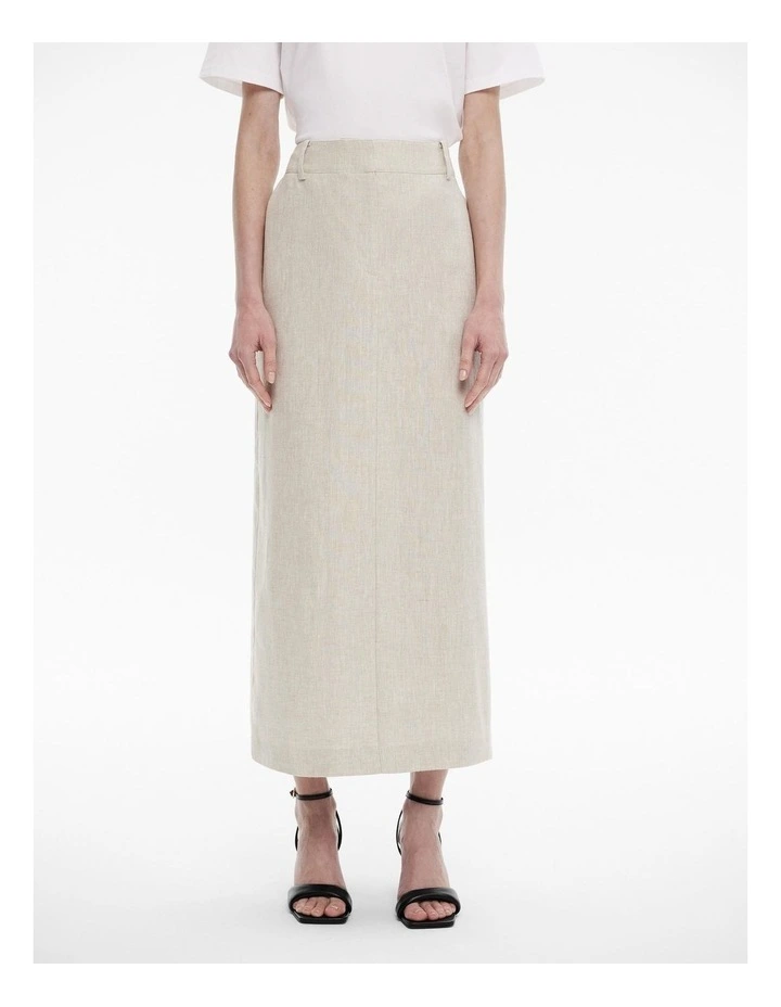 Yarn Dye Linen Tailored Maxi Skirt in Flax