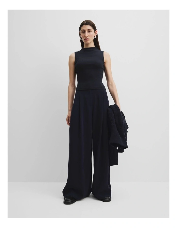 Australian Cotton Mock Neck Rib Tank in Deep Navy