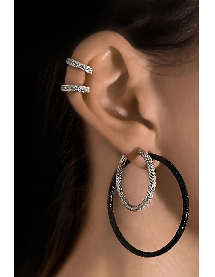 Pursuit Pave Hoops Petite in Silver