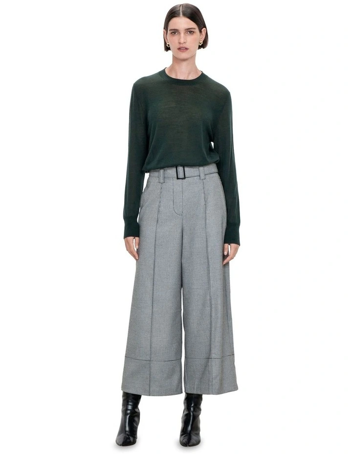 Sheer Merino Cropped Knit Top in Forest
