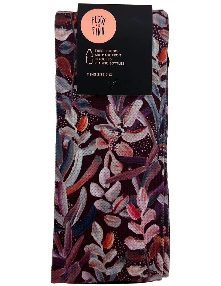 Recycled Polyester Protea Socks in Burgundy
