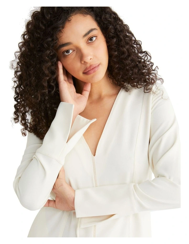 Sustainable Twill Midi Dress in Seedpearl