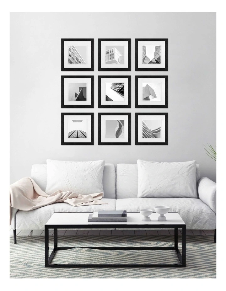 Premium Black 9 Piece Square Gallery Photo Wall Frame Set