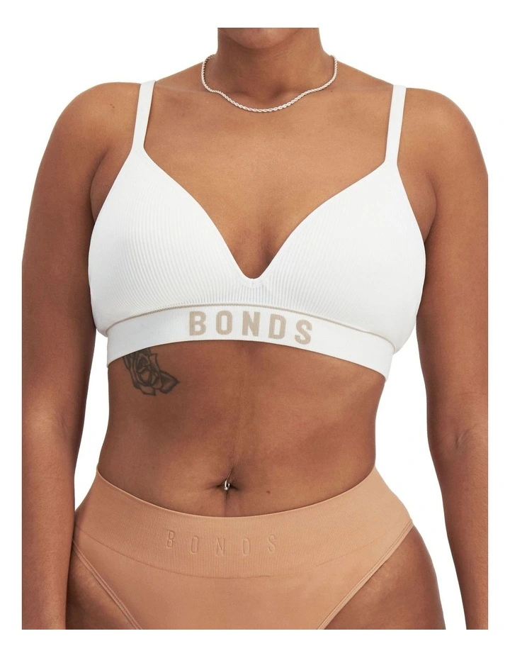 Retro Rib Wirefree Tee Bra in White/Blushed