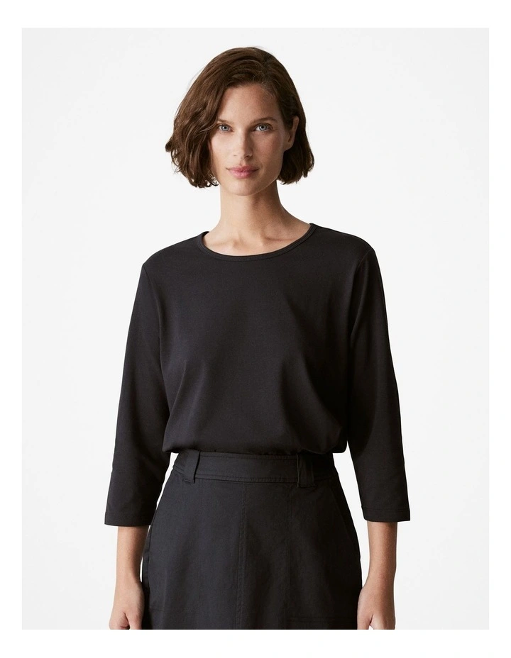 Organically Grown Cotton 3/4 Sleeve T-shirt in Black