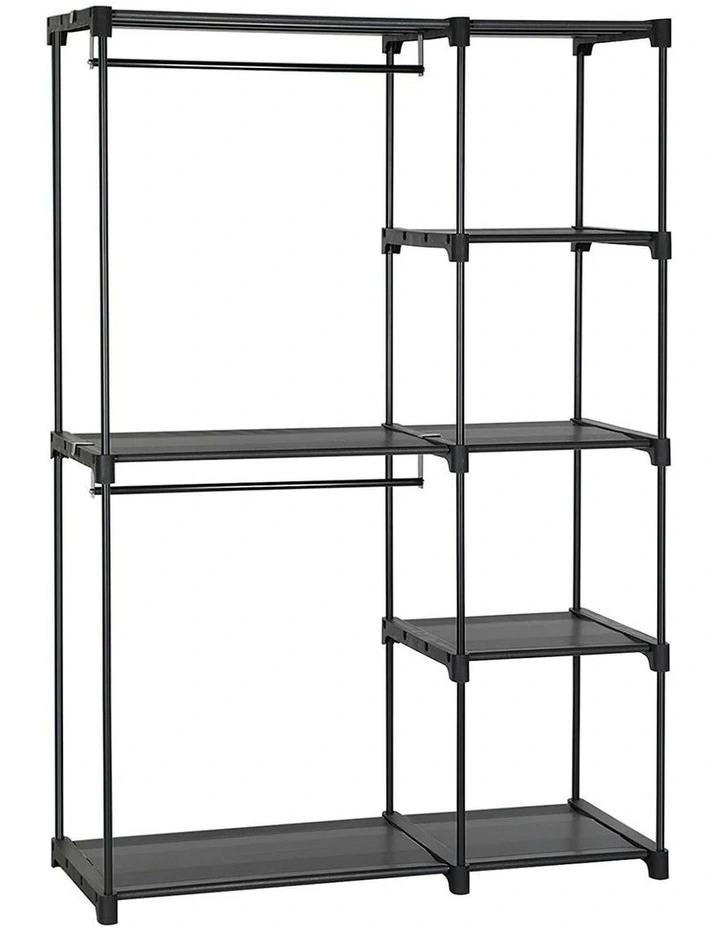 Portable Closet Wardrobe with 2 Hanging Rods in Black