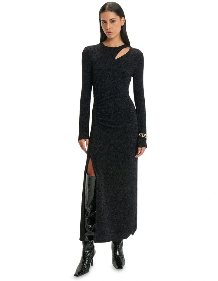 Cut Out Lurex Midi Dress in Black