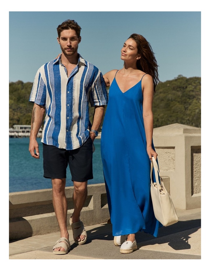 Stripe Archive Short Sleeve Linen Shirt in Regency Blue/Weather