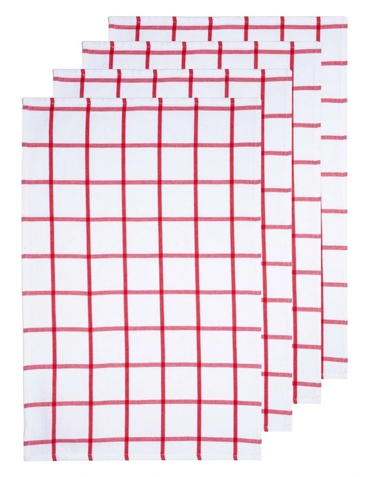 Promotional Grid Kitchen Towel 4 Piece in Red