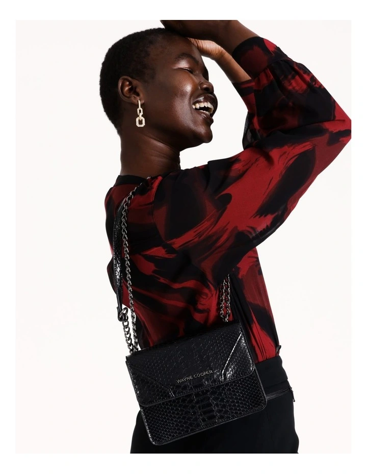 Kayla Shoulder Bag in Black Reptile