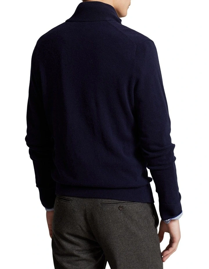 Wool Full Zip Sweater in Blue
