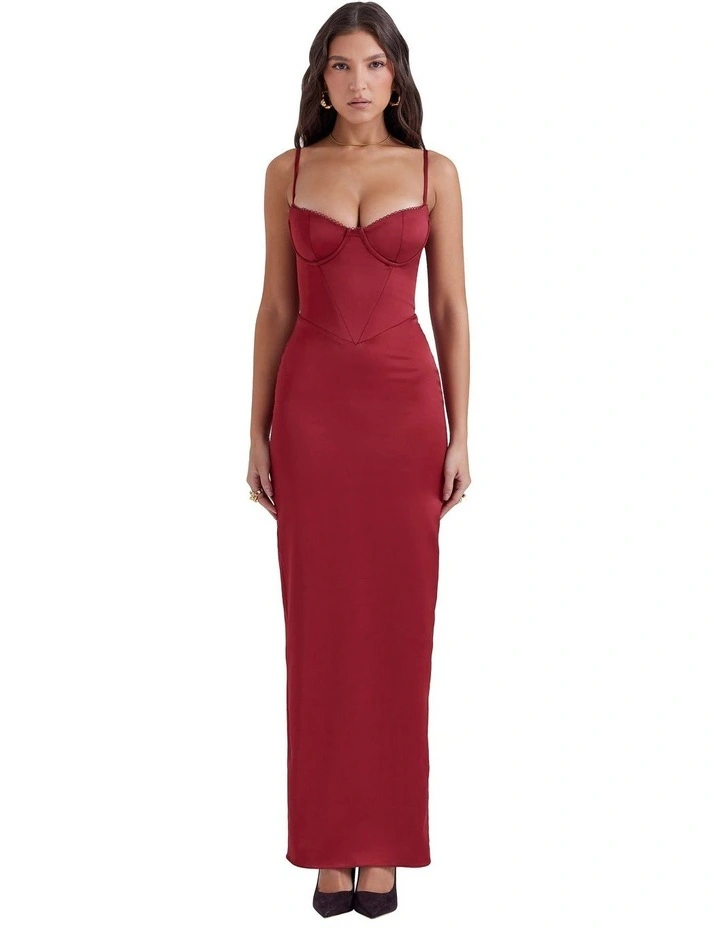 Stefania Corset Maxi Dress in Ruby