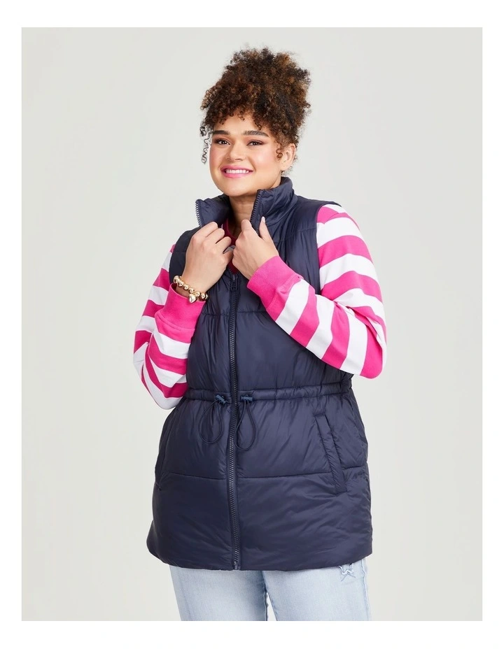Mid Length Zip Puffer Vest in Navy