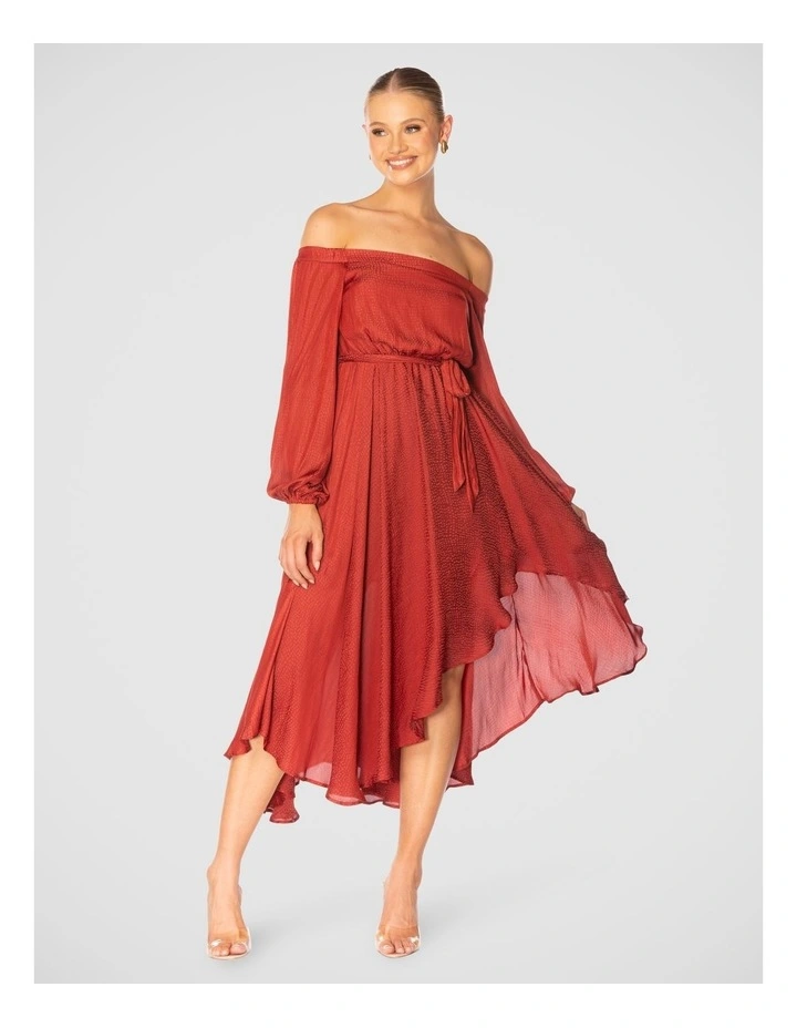 Yves Off Shoulder Midi Dress in Burgundy