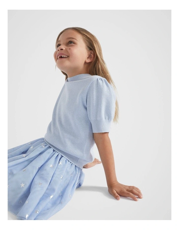 Metallic Knit Top in Soft Blue