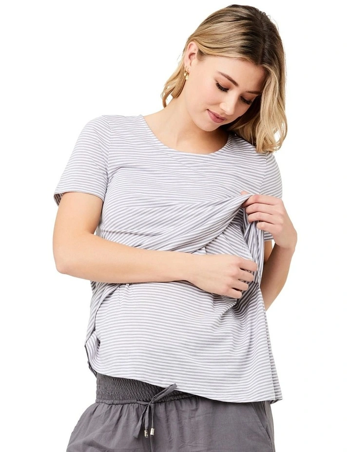 Maison Nursing Tee in Grey/White