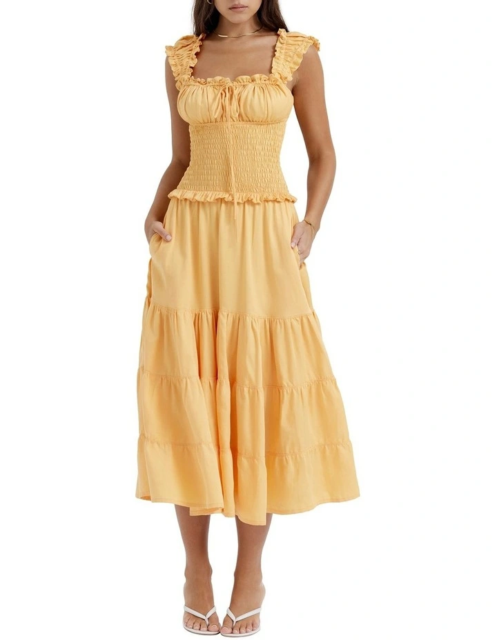Phedra Shirred Sundress in Apricot