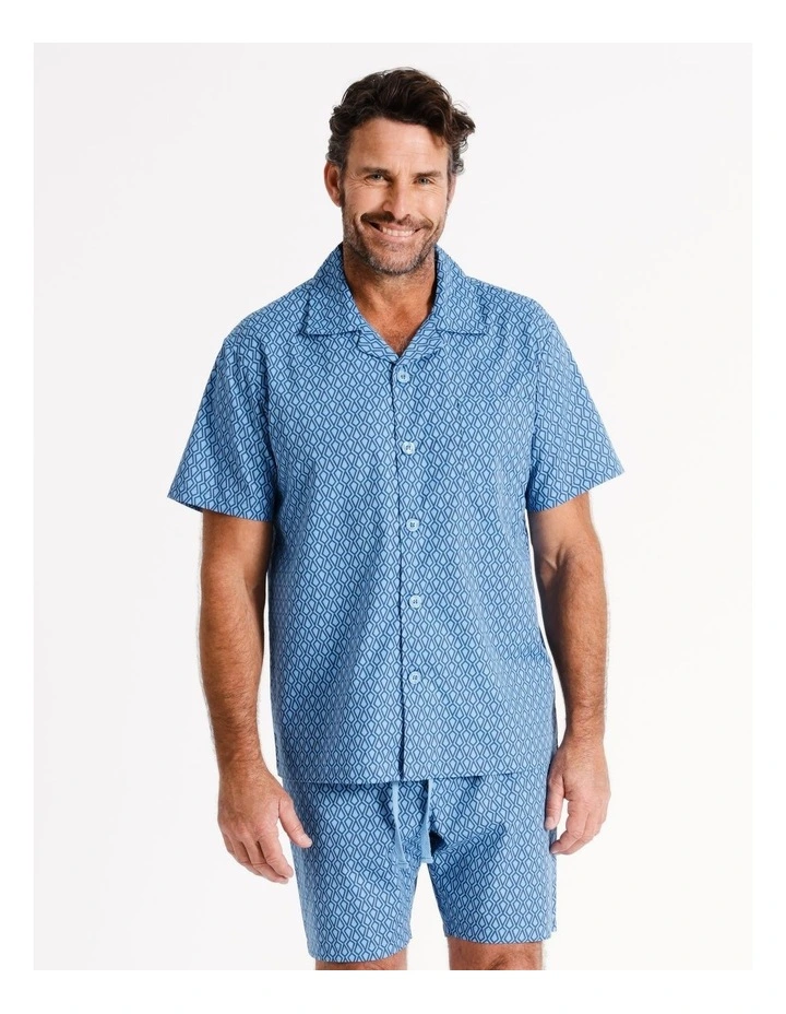 Short Sleeve Softwash Poplin PJ Set Linked Diamonds in Blue