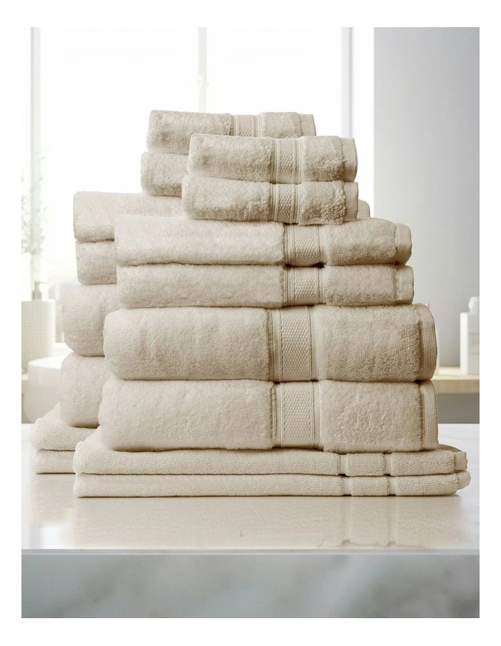 Zero Twist Luxury Plush Cotton Towel Set 16 Piece in Beige