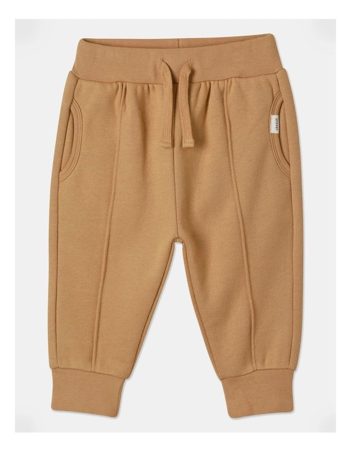 Knit Pin Tuck Jogger in Tan