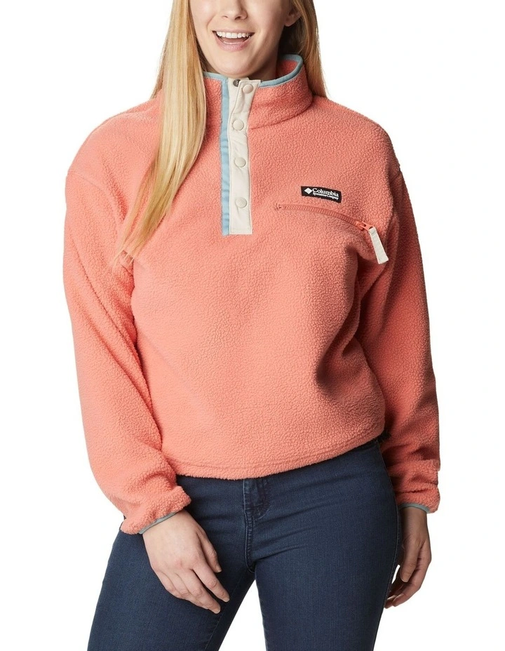 Helvetia Cropped Half Snap Fleece Pullover in Faded Peach