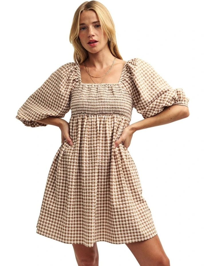 Kylie Mini Dress in Camel Check