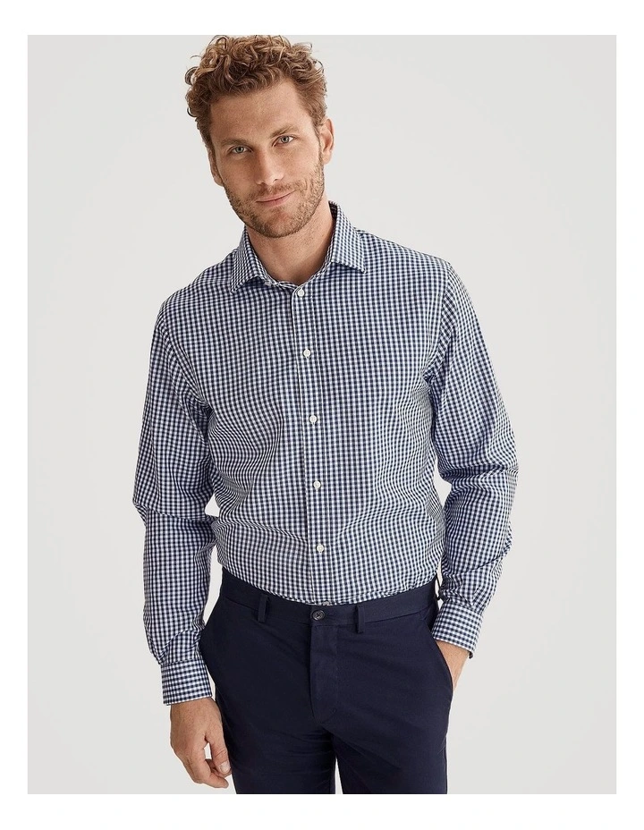 Regular Fit Gingham Travel Shirt in Navy