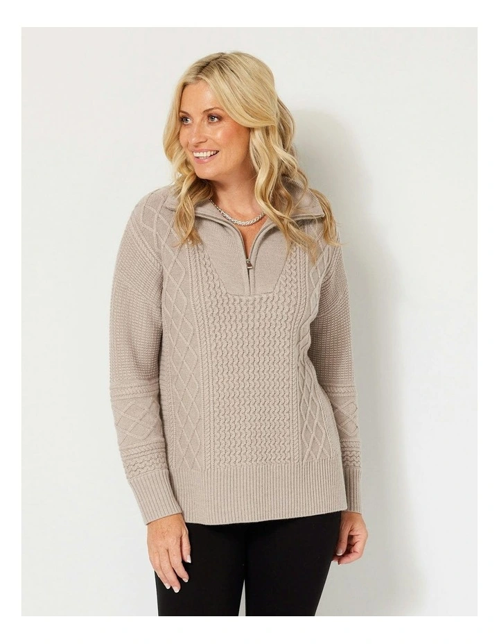 Delphine 1/4 Zip Sweater in Tan