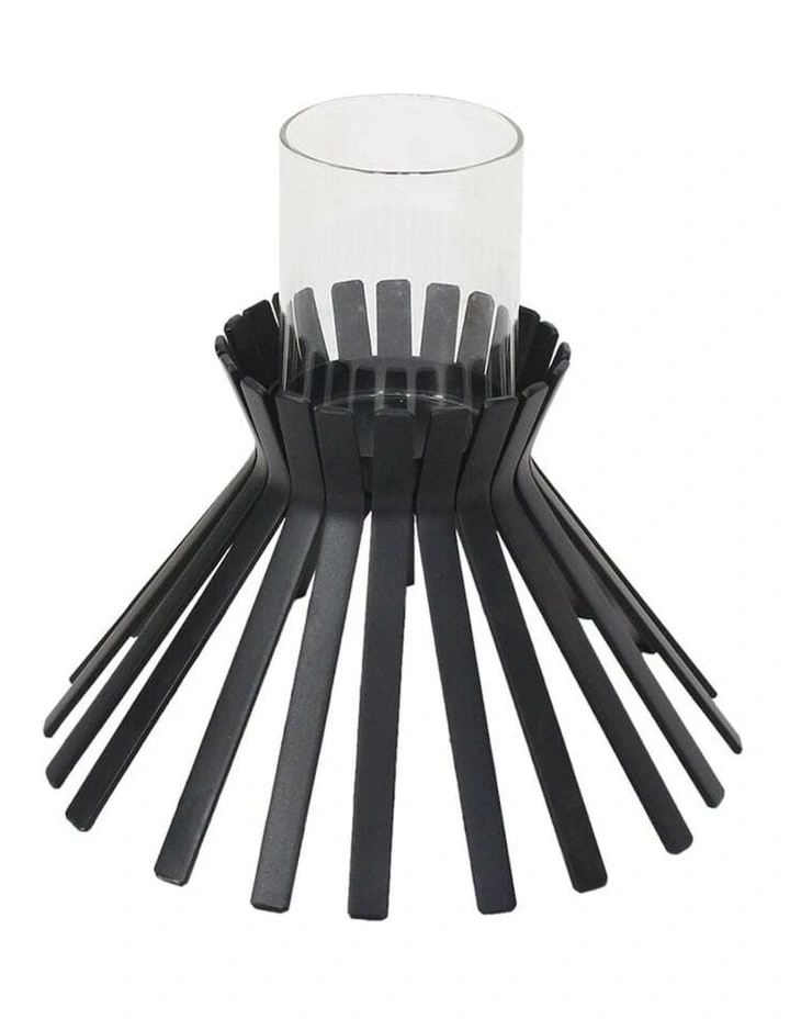 Metal Slatted Sticks Candle Holder in Black