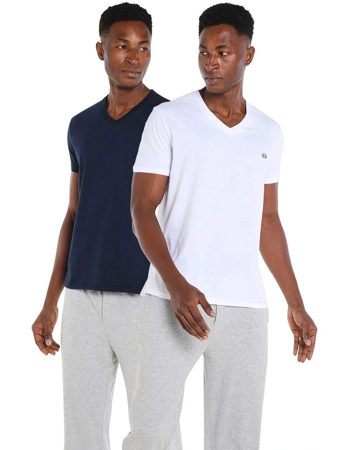 V Neck Essential Tees 2 Pack in Navy