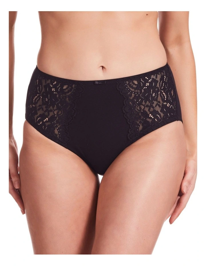 Lace Stretch Cotton Full Brief in Black