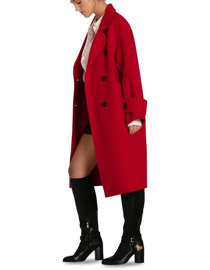 Rumour Has It Oversized Wool Blend Coat in Red