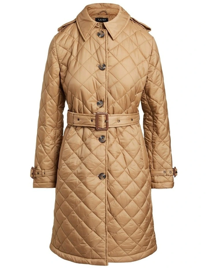 Diamond-Quilted Trench Coat in Beige