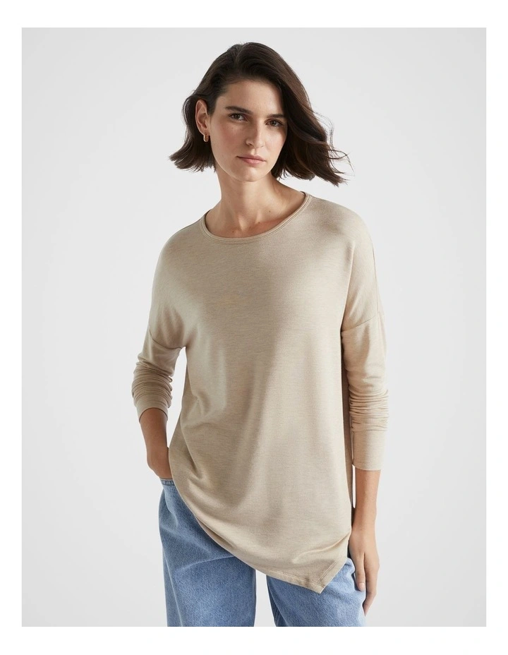 Core Asymmetrical Top in Champagne Beige Marle