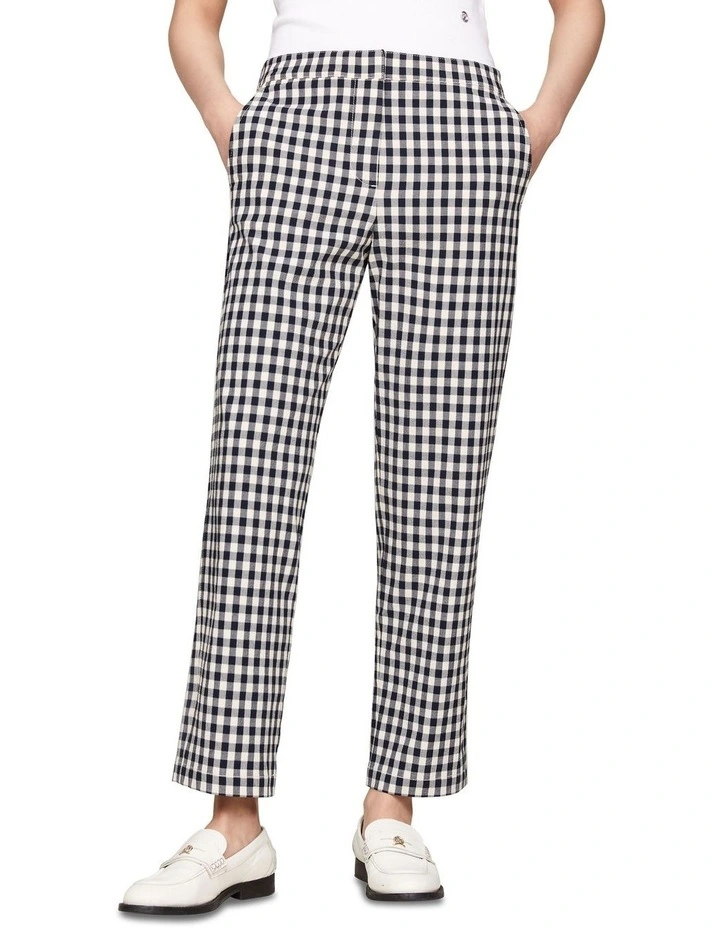 Gingham Slim Fit Straight Trousers in Blue