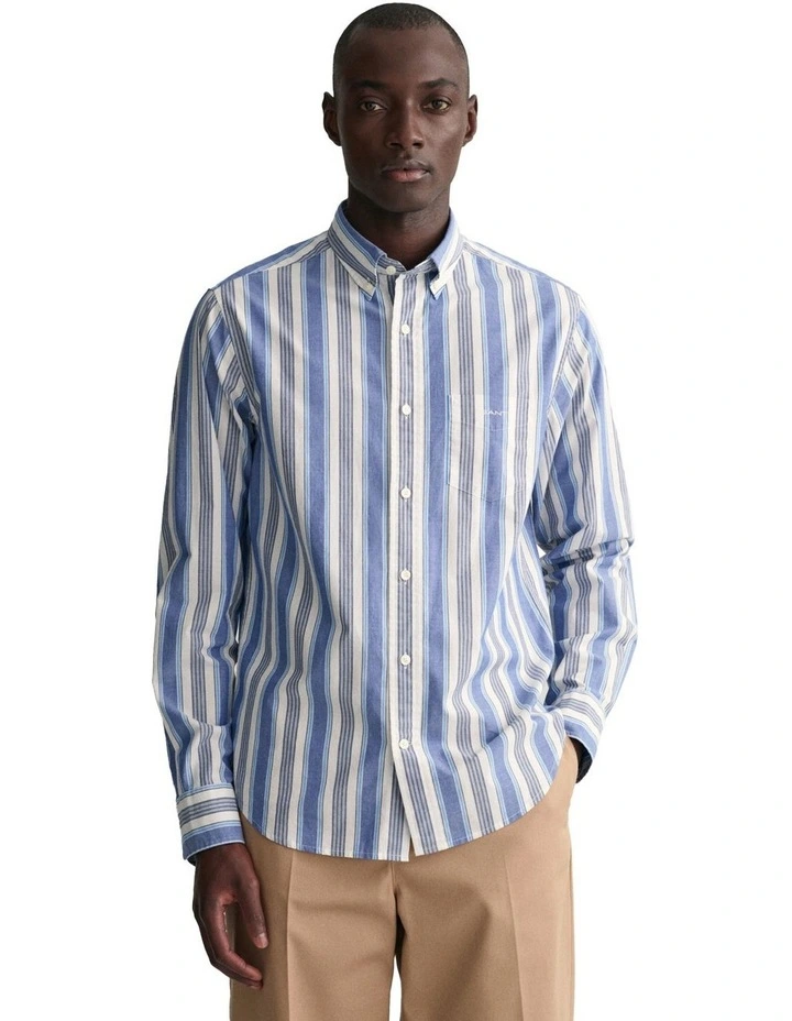 Colourful Stripe Long Sleeve Shirt in College Blue