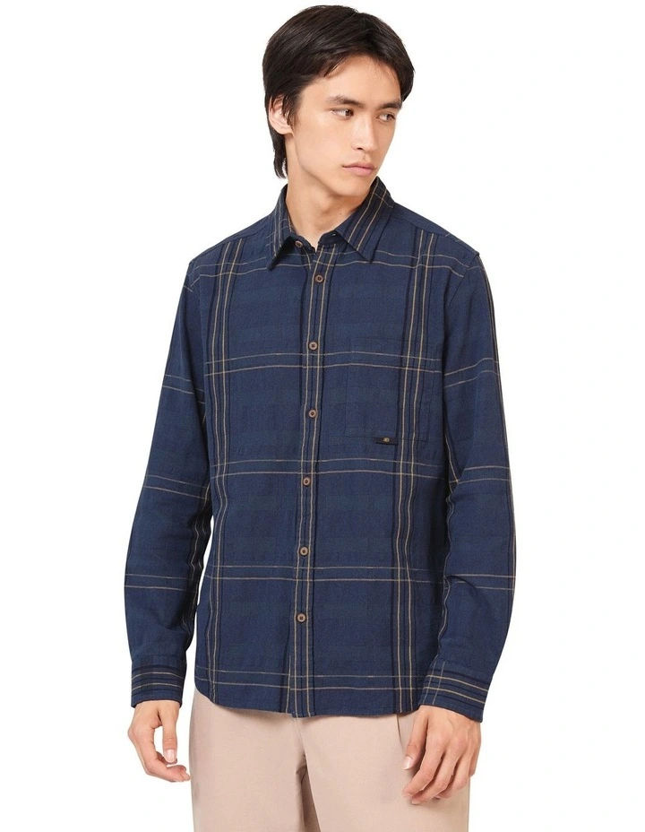 Mixed Weave Check Long Sleeve Shirt in Blue