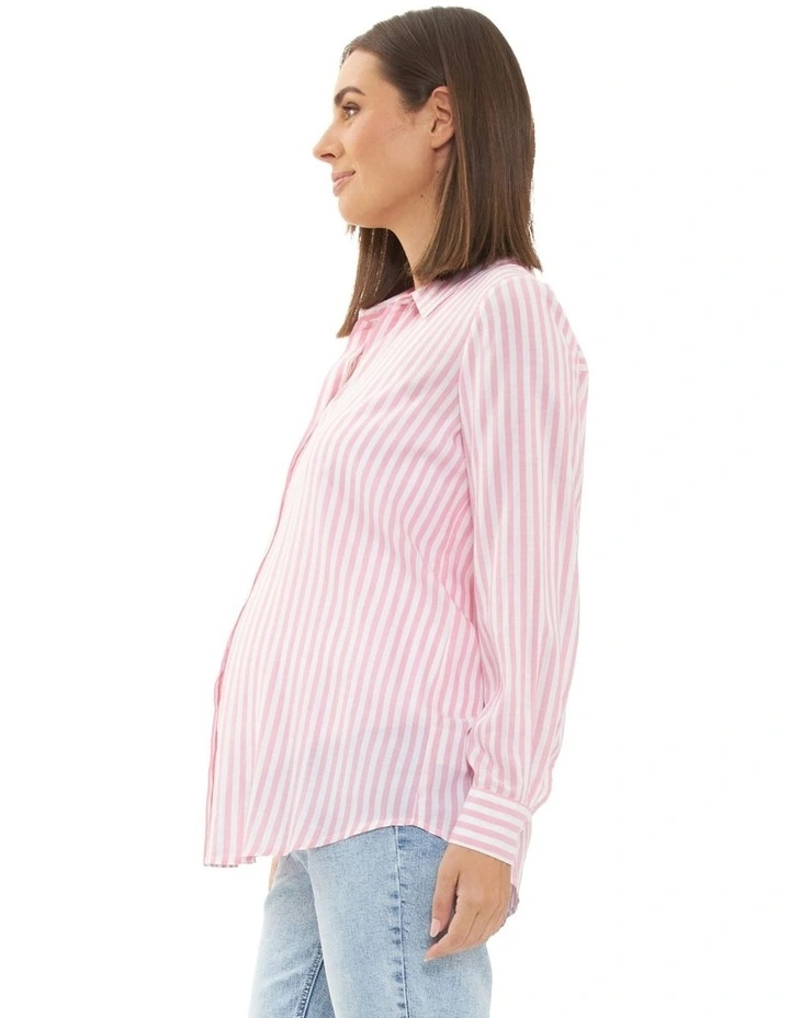 Emmy Stripe Shirt in Bubble Gum/White