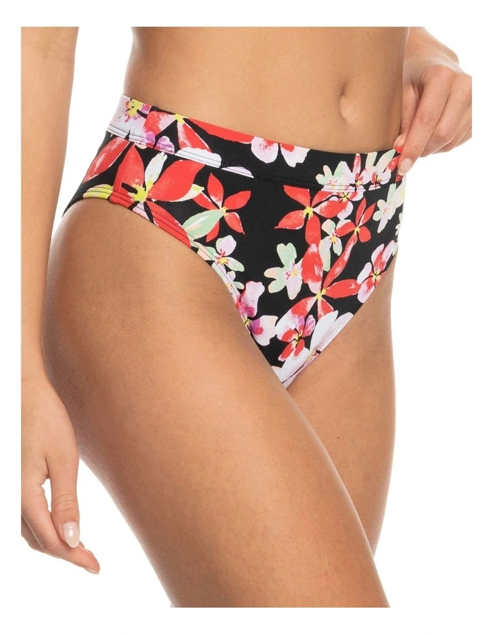 Printed Beach Classics Mod Mid Waist Bikini Bottom in Black Floral