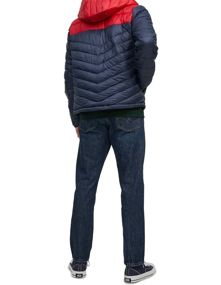 Hero Puffer Hood Jacket in True Red Blocking
