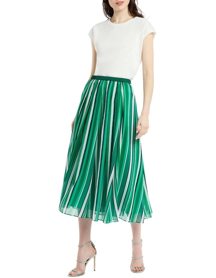 Stripe Out Midi Skirt in Green Stripe