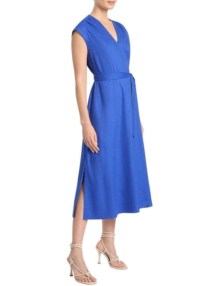 Helene Linen Wrap Dress in Azure