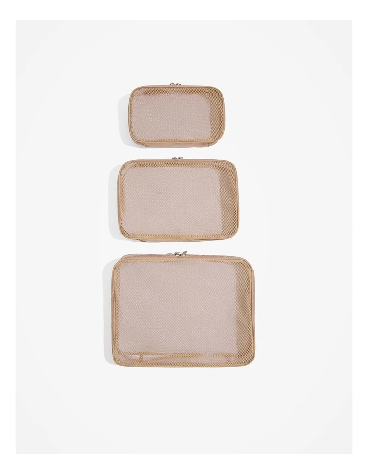 Recycled Polyester Travel Cube Set Of 3 in Nougat