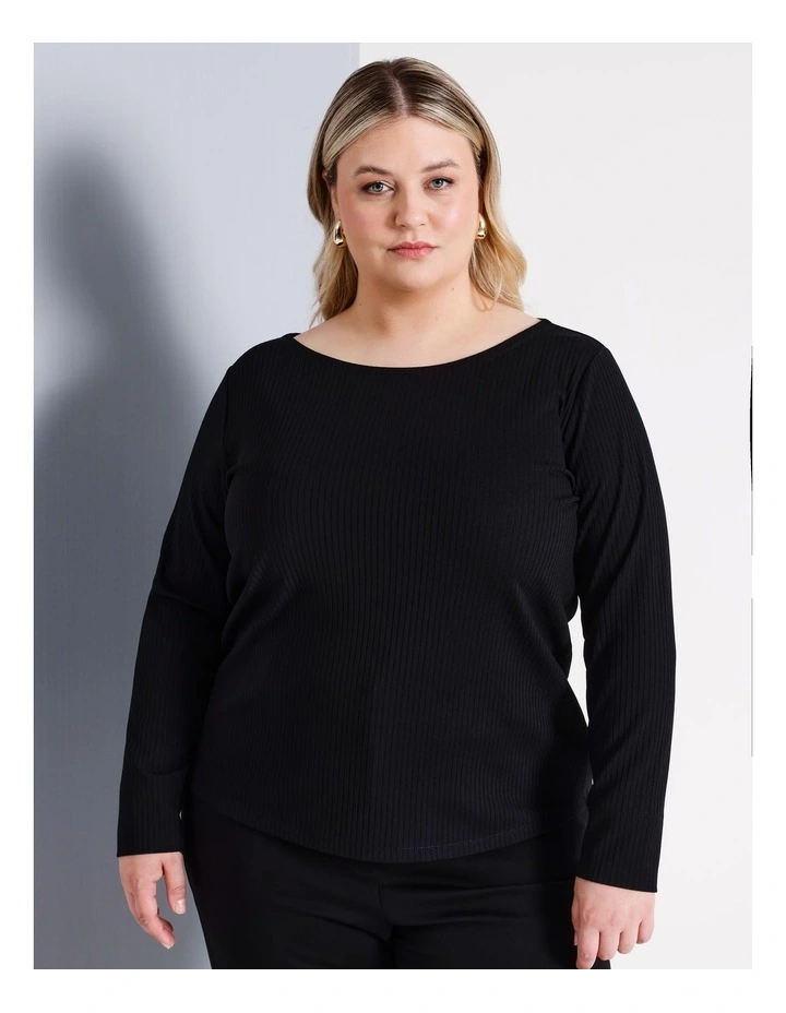 Rib Long Sleeve Tee in Black