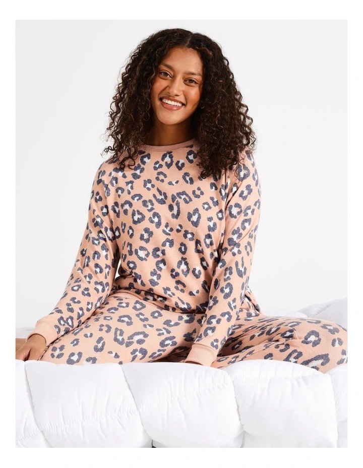 Brushed Knit Long Sleeve Top in Leopard Print