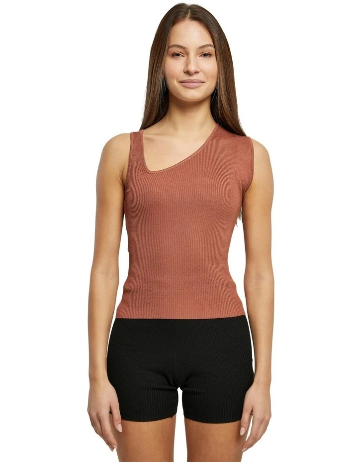 Rib Knit Asymmetric Top in Terracotta