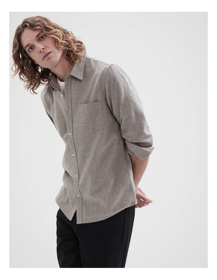 Brushed Cotton Long-sleeve Regular Fit Shirt in Grey